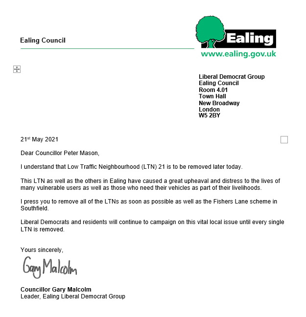 Cllr Gary Malcolm 🔶️💙 on Twitter "My letter as EalingLD Leader to the