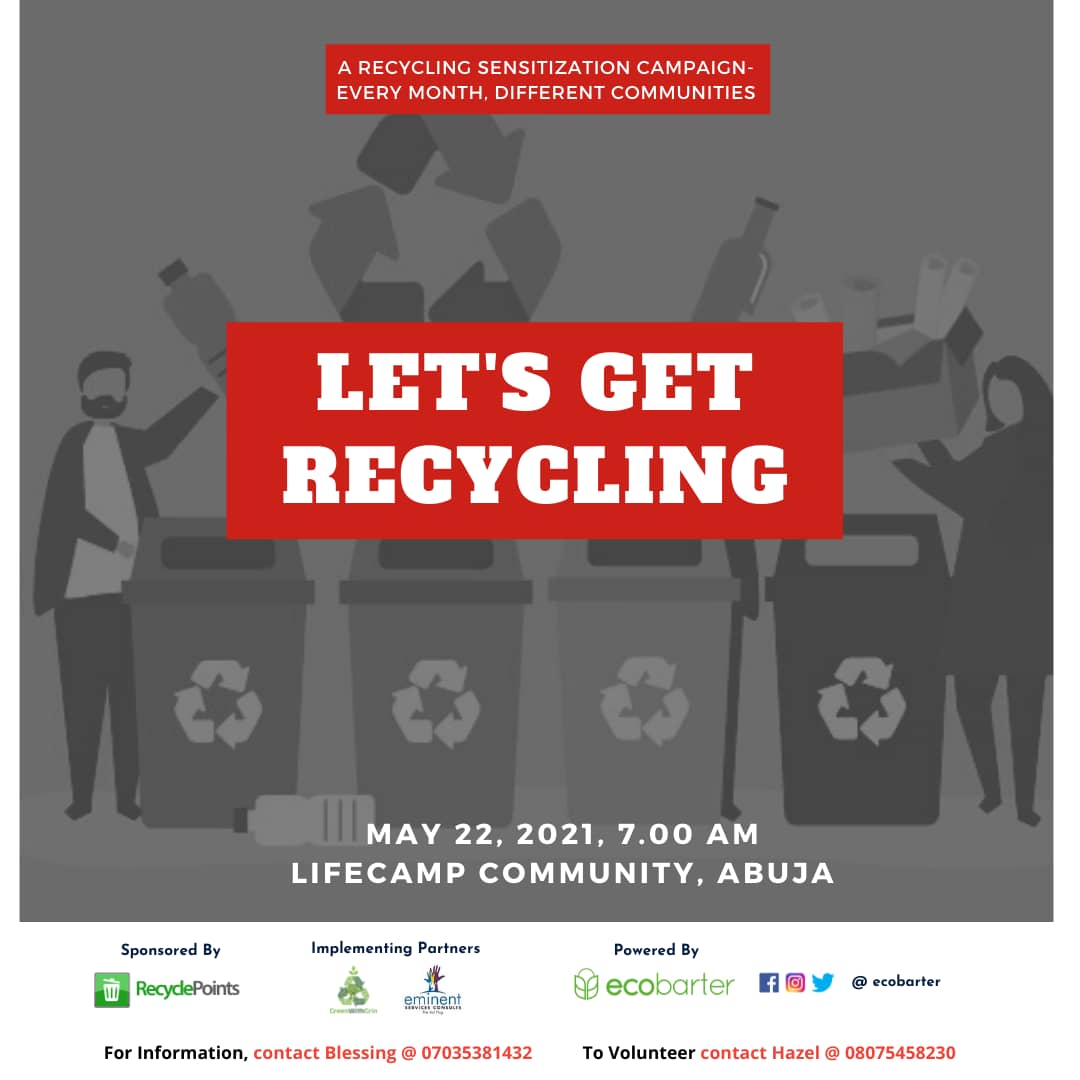GreenWithGrin's tweet photo. Who is ready for this Saturday??💃🏽💃🏽💃🏽💃🏽

Lifecamp Community is about to feel the Green Wave 🌊.

Let's spread the recycling gospel whether you are in Abuja or not.

@RecyclePointsNG @EcoBarter @GreenWithGrin https://t.co/rgLMIxoTxO