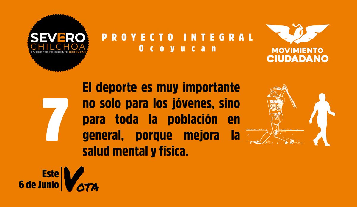 AmigoSevero's tweet photo. Proyecto integral 7 #FOMENTOALDEPORTE.
Es de gran interés que los ciudadanos tengan actividad deportiva ya que permite tener un vínculo social y bienestar emocional. 
#PORUNNUEVOTRATO
#MovimientoCiudadano
#Puebla
Vota este 6 de junio por Juan Severo Chilchoa https://t.co/GmKtNqYVLe