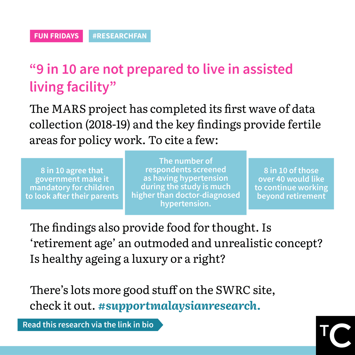 CentreMY_'s tweet photo. In the spirit of championing good Malaysian research, our Research Director, Nell, recommends this ongoing study by @umswrc for this week’s #TCFunFriday.
Are you a #ResearchFan? Share with us a piece you found interesting & important! #supportmalaysianresearch
Link in bio. https://t.co/Fh0IjovSoZ