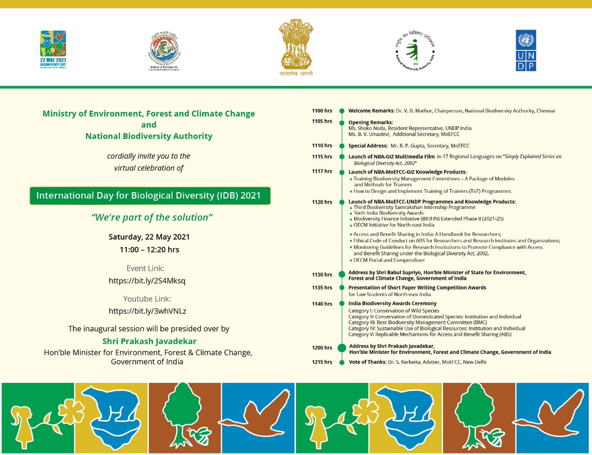 UNDP_India's tweet photo. We're part of the solution #ForNature.
Join @moefcc, National Biodiversity Authority & @UNDP 🇮🇳 to mark #BiodiversityDay2021.
As we #RecoverBetter from #COVID19, let's remember to #BuildForwardGreener for people & for planet.
🔗: https://t.co/BNPVPAWezd
📅: 22 May | ⏲️: 11 am https://t.co/WuwY2wn9gi
