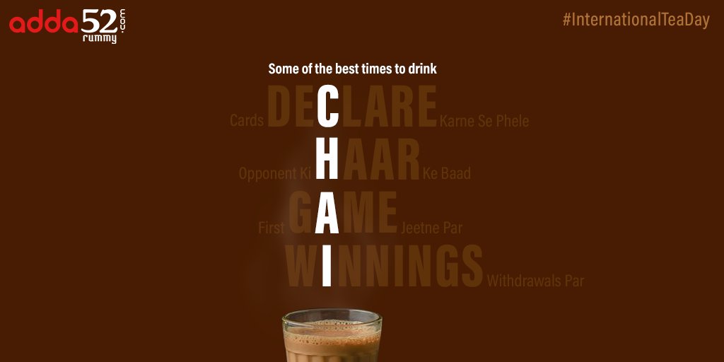 Adda52Rummy's tweet photo. #GiveawayAlert 
Every time is a tea time!☕
Share your #chaistory in the comments to win an exciting surprise!
.
.
.
.
#Adda52rummy #adda52 #teaday #nationalteaday #tea #chaitime #teatime #InternationalTeaDay2021  #giveawaycontest #ContestAlert #ContestTime #contests https://t.co/iEdxZ6KYAV