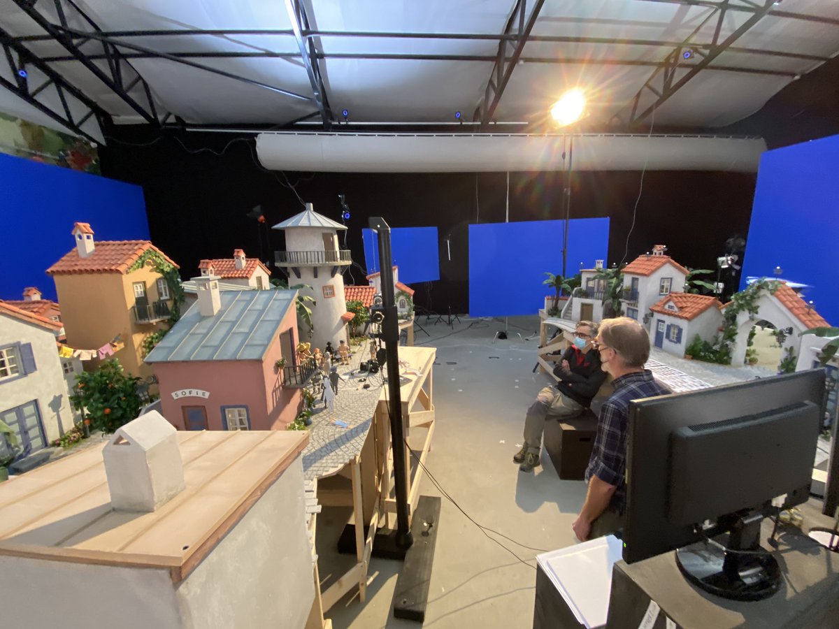 Setting up a new shot in our miniature town.