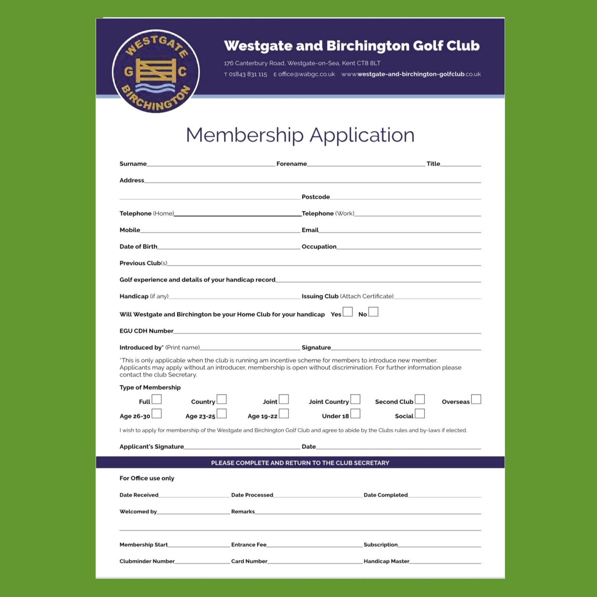 Westgate birchington golf club on twitter our new membership