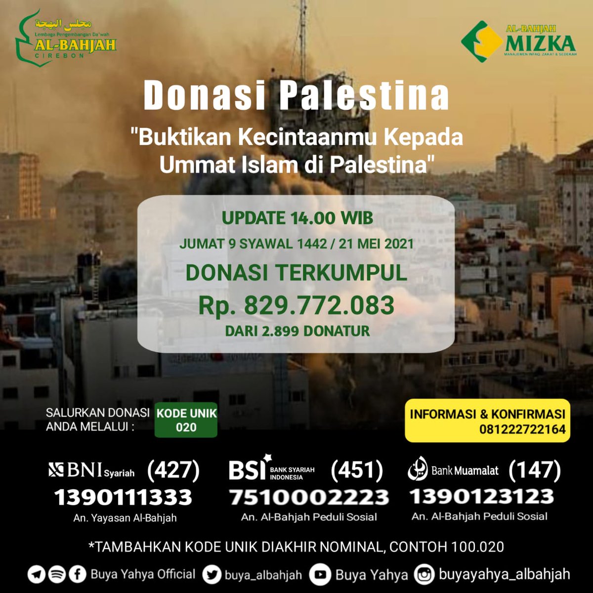 crytobetr's tweet photo. Alhamdulillah.. 
Donasi dari para jamaah sudah mencapai Rp. 829.772.083 🤲🏻

Target Donasi Rp. 1.000.000.000
DONASI DIBUKA SAMPAI HARI AHAD, 11 SYAWAL 1442 H / 23 MEI 2021 M

Salurkan Bantuan Anda Melalui: https://t.co/S0gL0bflF6