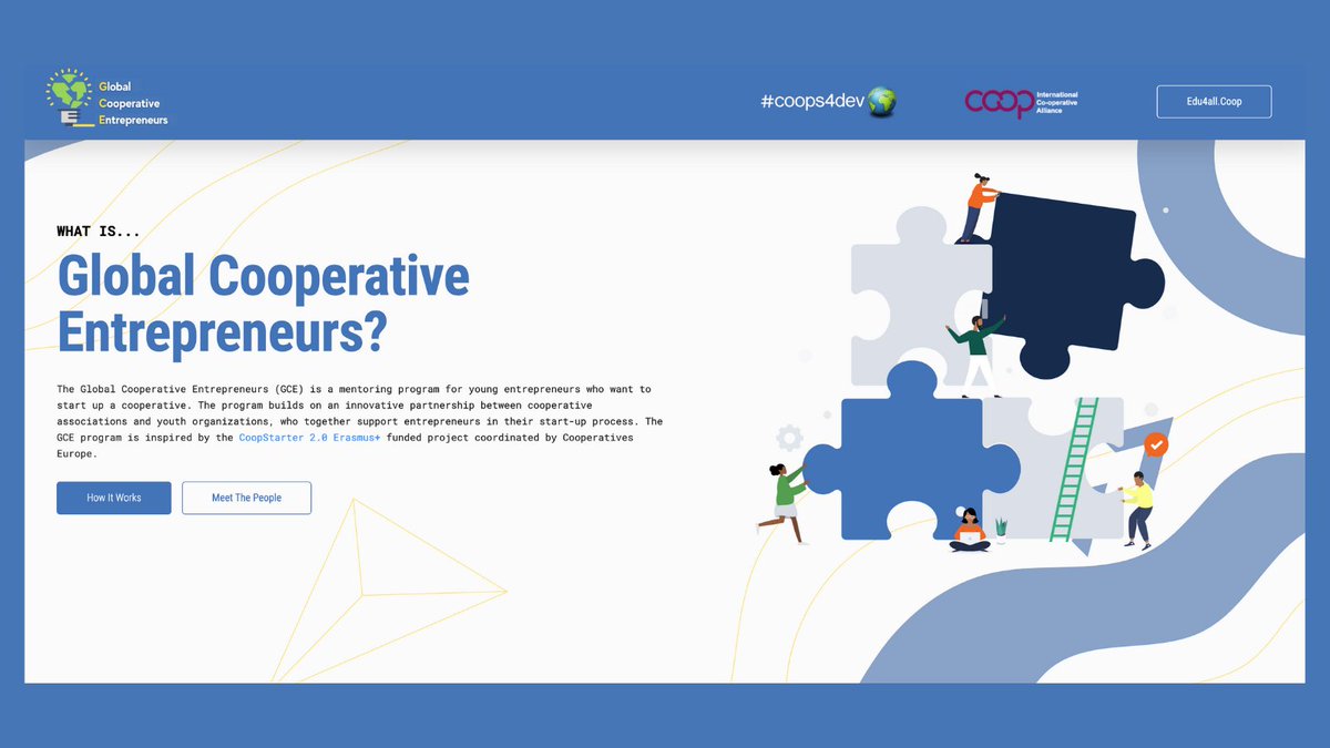 Have you heard of #GCEcoops - Global Cooperative Entrepreneurs?  This #coops4dev🌍 programme was inspired by our own #CoopStarter 2.0. 

🚀Now, young cooperators can receive tools and skills from #coopmentors to kick-off their start-ups, globally. 

👉https://t.co/pyal3DLuaM 