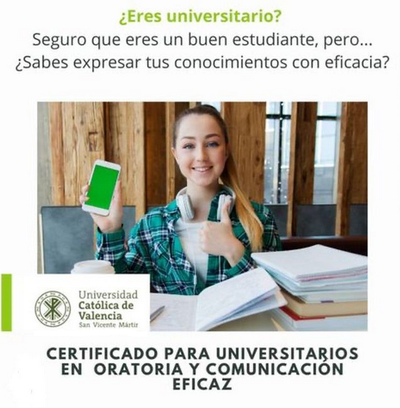 ¿Eres universitario/a? Este título te interesa: ✅ Certificado de Extensión Universitaria en Oratoria y Comunicación Eficaz <a href="/UCV_svm/">Universidad Católica de Valencia</a> 🎬 6 sesiones muy prácticas 👍 Inicio el 28/6 🔝 Profesores con gran experiencia en #mediosdecomunicación
 ucv.es/oferta-academi… <a href="/SpeechComunica/">Speech Comunica</a>