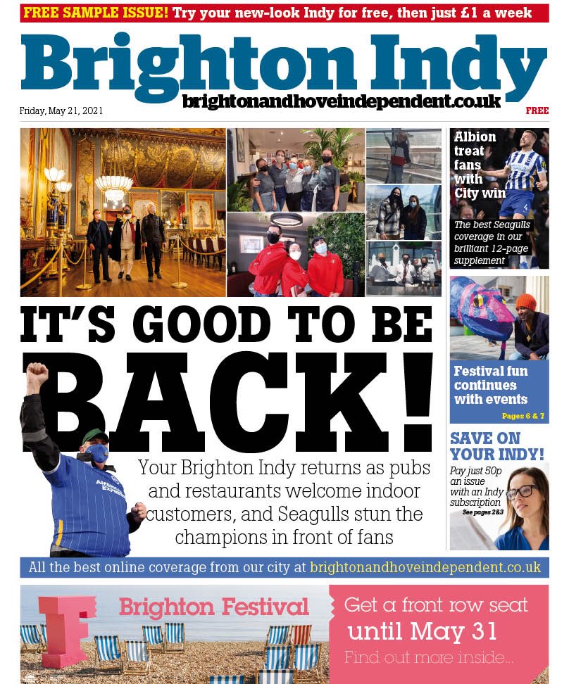 MackenzieJPI's tweet photo. Your Brighton Indy is back! Pick up a FREE 72-page copy today (Friday May 21) at #Brighton railway station and Churchill Square shopping centre. It includes a 12-page Brighton and Hove Albion weekly football supplement. From June 4 it goes on sale every week, priced just £1. https://t.co/AIlg1HyneU