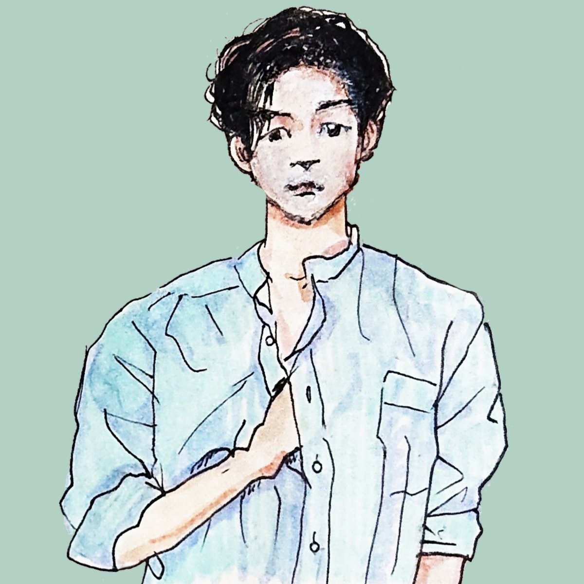 ひろこ 今日は 向こうの果て 第二話ですね 洸平くんもインスタに上げてた オフィシャルブックの公開写真 あんまりできは良くないけど一応ノートに描いていたので一枚絵に 加工してみました 松下洸平 ペン画 加工 こぺ画部