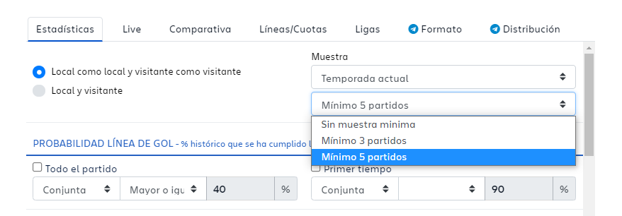 thebookiehunter's tweet photo. 🔧 Hemos añadido una mejora a los filtros para que, si seleccionas temporada actual como muestra, puedas establecer una muestra mínima.

¡Algo que nos pedían algunos usuarios y ya está disponible! https://t.co/UI6KKK4O6w