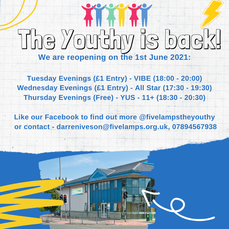 Five_Lamps's tweet photo. We are so excited that our Youthy is back!! We will be reopening our Youthy on 1st June, more details are below...

⭐️ VIBE is for young people with disabilities aged 
25 and below (must attend with a carer)
⭐️ Allstars is for 7-10 years of age 
⭐️ YUS is for ages 11+ https://t.co/kbdwClIaOo
