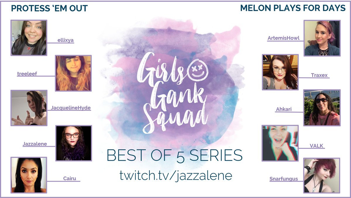 Catch #GirlsGankSquad tonight at 6 PM PT! <a href="/WarriorAero/">Aero</a> and <a href="/PlastyQueen/">Plasticine</a> will be your hosts tonight 🥳

Protoss 'em Out
<a href="/ellixya/">elli</a> 
<a href="/TreeLeefs/">treeleef</a> 
@Jqueline_Hyde 
<a href="/JazzaleneGames/">Jazzalene</a> 
<a href="/CairuCan/">Candy</a> 

Melon Plays for Days
<a href="/Artemishowl_/">Morgan K 🖤</a> 
<a href="/ItsATraxex/">Traxex</a> 
Ahkari
VALK
<a href="/snarfungus/">Snarfungus (She/They)</a>