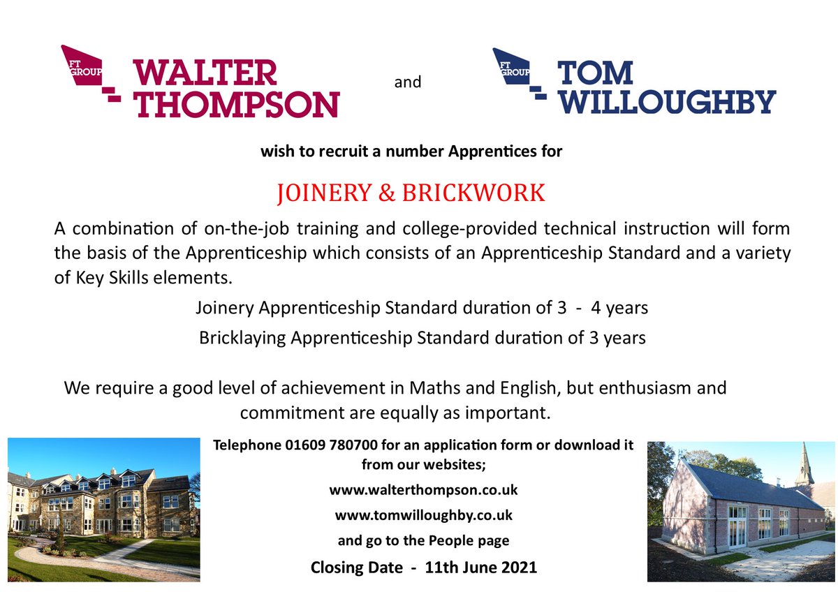 We're Hiring!!

#Careers #LoveConstruction #Apprenticeships #Work #CareerinConstruction #Bricklayer #Joiner