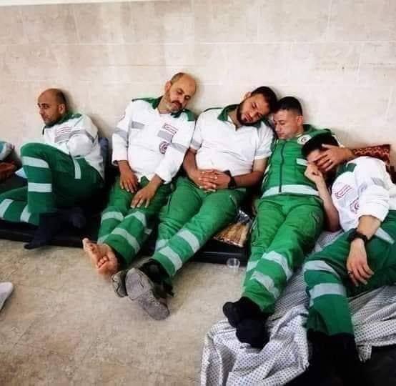 NYCMedics's tweet photo. #Gaza Medics at rest. Recent graduates of #NYCMedics prehospital care training. We hope they get some proper rest very soon. https://t.co/Un0H1F1Fiz