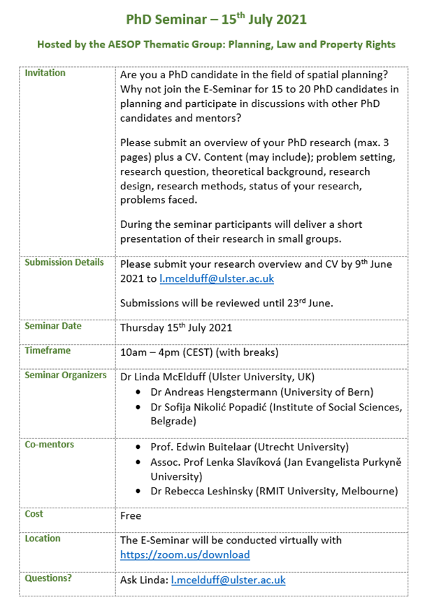 LindaMcelduff's tweet photo. Are you a PhD researcher in planning? Check out this E-Seminar which gives you the opportunity to share your research, meet fellow PhD researchers and learn from dedicated mentors. The E-seminar will take place on 15th July #PhDReseach #ESeminar #Planning https://t.co/yid0wBXKSt