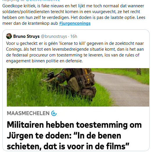 v_geuzen's tweet photo. FACT : Geen Licence to KILL dit is #extreemrechts trollen #fakenews om medelijden met hun #nazi #terrorist #jurgenconings te krijgen #protectpolice #protectarmy @BeMilInterests https://t.co/puUbD2Kl7q