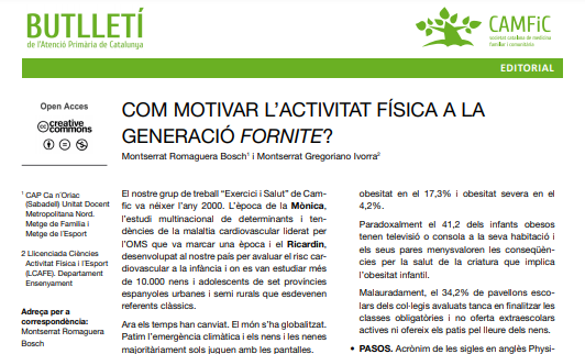 CAMFiC's tweet photo. 📢#butlletíAP Volum 39  Núm. 2 

🧒Com motivar l´activitat física a la generació Fornite?

📲https://t.co/NO9Uv0NOlE https://t.co/D4SxhAPGCt