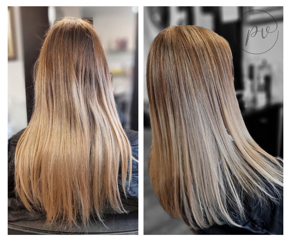 ParfaitVisageSa's tweet photo. Before and after fullhead of #blonde and gold baby #lights to blend the roots but still keep the hair fairly low maintenance. Hair by Carrie x #parfaitvisagehairandbeauty #coggeshall https://t.co/F01xBDs0Rj