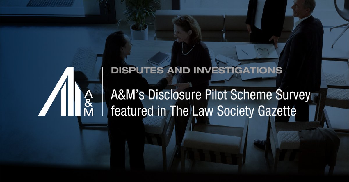 alvarezmarsal's tweet photo. A&amp;M’s Disclosure Pilot Scheme Survey results have been featured in The Law Society Gazette. The survey was taken by 250 senior lawyers to gauge their views on Disclosure Pilot Scheme. https://t.co/WbOA9qtK6Q #AMon #disclosure #disclosurepilot https://t.co/OJxVmG35Gu