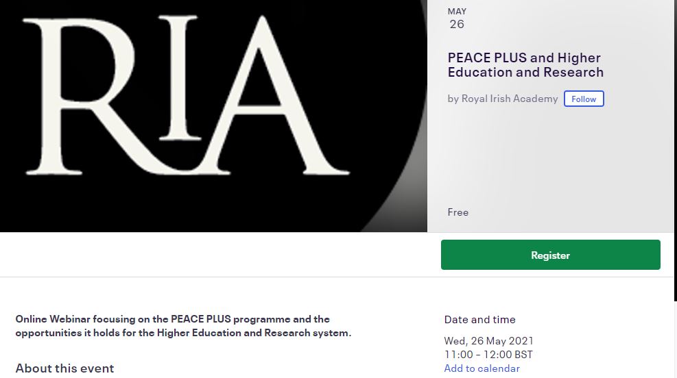 SETU_Research's tweet photo. Online Webinar focusing on the PEACE PLUS programme and the opportunities it holds for the #HigherEducation and #ResearchSystem @RIAdawson ποΈ26 May 11am. Registerβ©https://t.co/dILQO6DDlJ https://t.co/8VTQXn6vKN