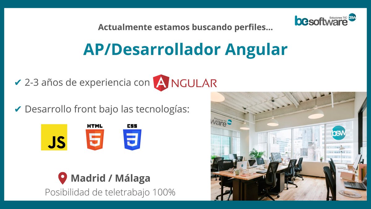 BesoftwareBSW's tweet image. ¿Estás en búsqueda activa de empleo o abierto a escuchar ofertas?
✅bsw.es/job/10759/desa… 📍Málaga
✅bsw.es/job/10395/ap-a… 📍Madrid

¡No dudes en inscribirte si estás interesado!
#ofertadeempleo #Angular #Desarrollador
