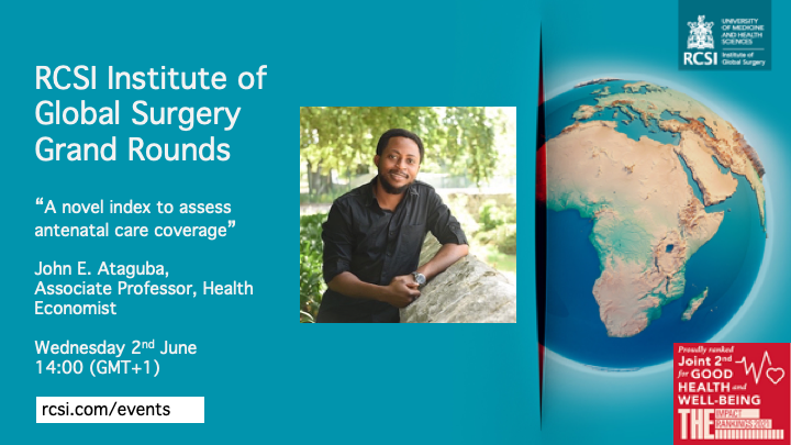 At our next #GlobalSurgeryGrandRounds we are delighted to welcome Health Economist @john_ataguba from @UCT_news 

Wednesday 2 June 14:00 GMT+1

Register here rcsi.com/events

#antenatalcare #healtheconomics #globalhealth @markshrime @healtheconomics @RCSI_Irl