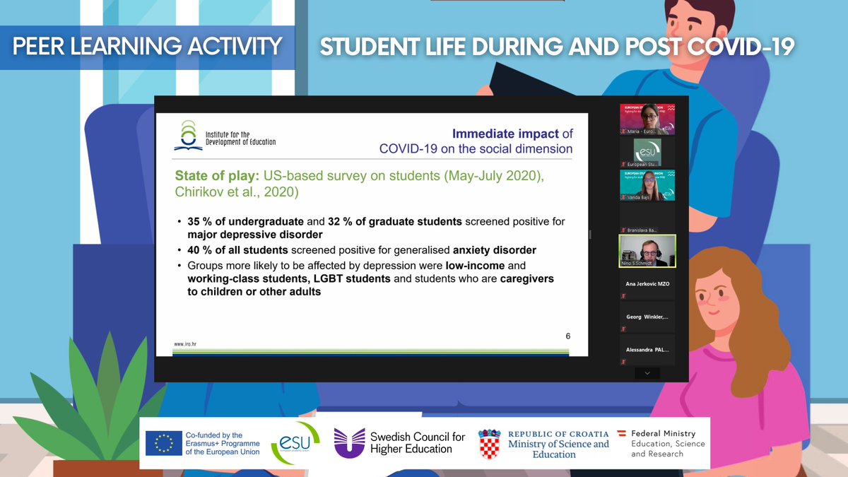 🔵Ninoslav Schmidt from the Institute for the Development of #Education presented us with examples of the pandemic's impact on the #socialdimension based on #surveys conducted in various higher education institutions! 
🔴What do you think is the biggest challenge in this regard?