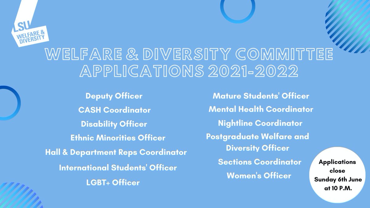 LSU_Welfare's tweet image. Hey, you!
🤔 Do you have a passion for community welfare, wellbeing, equity, diversity and inclusion?
✅ You could be a perfect fit for a position on the Welfare and Diversity Committee!

Check out the numerous positions available and APPLY here:
⬇️⬇️⬇️
linktr.ee/welfare_and_di…
