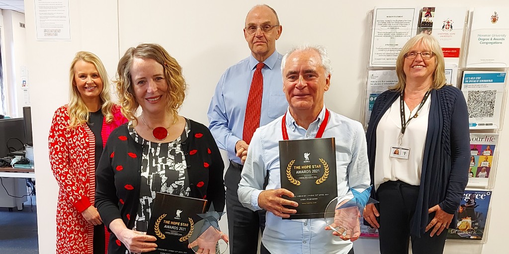 Well done to John Raftery (final year student) and Anne Marie Isherwood (HCC Support Tutor) for achieving a ‘Hope Star Award’ from Liverpool Hope. We had a sizeable number of nominations from Holy Cross and are delighted to have won two of the awards.
hope.ac.uk/news/allnews/h…