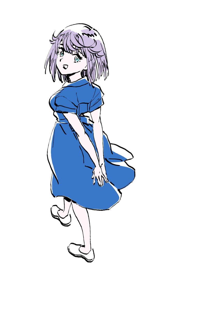 1girl solo dress white background blue dress simple background smile  illustration images