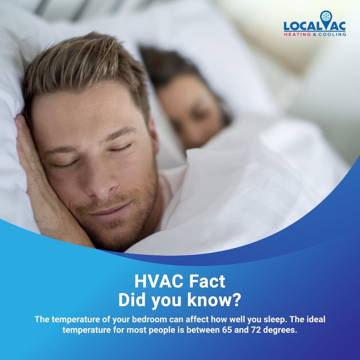 TheLocalAC's tweet image. HVAC Fact
Did you know?
The temperature of your bedroom can affect how well you sleep. The ideal temperature for most people is between 65 and 72 degrees.
Explore more at- local-ac.com
#hvac #hvaclife #airconditioning #hvactechnician #hvacservice #hvactech #tempreature