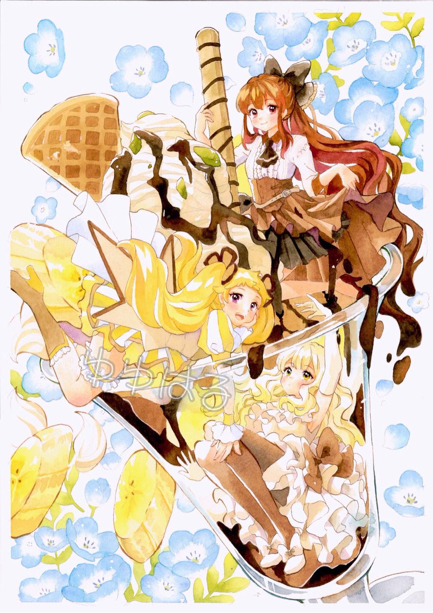 チョコバナナパフェ コピック 透明水彩 ゆゆはるのイラスト チョコバナナパフェ コピック 透明水彩 ゆゆはるのイラスト