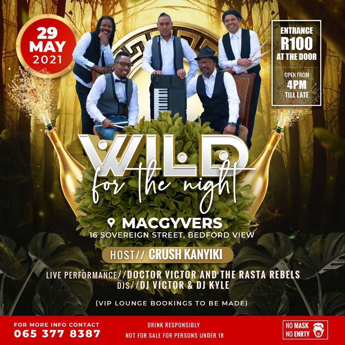DrVictorLive's tweet photo. Catch us Live at MacGyvers (Bedfordview) on Saturday 29 May

Entrance: R100 p/p

For bookings and inquiries please contact 065 377 8387

Strict Covid-19 protocols will be adhered to (no mask no entry) https://t.co/WxW1mZdBCD