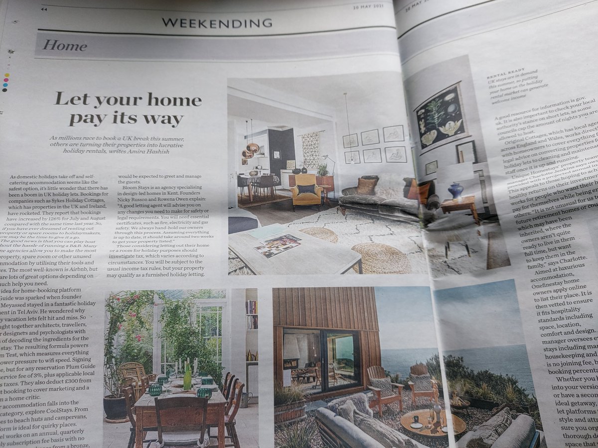 Thanks Waitrose Weekend for quoting Bloom stays in a piece today on holiday rentals. We want to inspire new owners to come forward. #thankstofrontofhouse