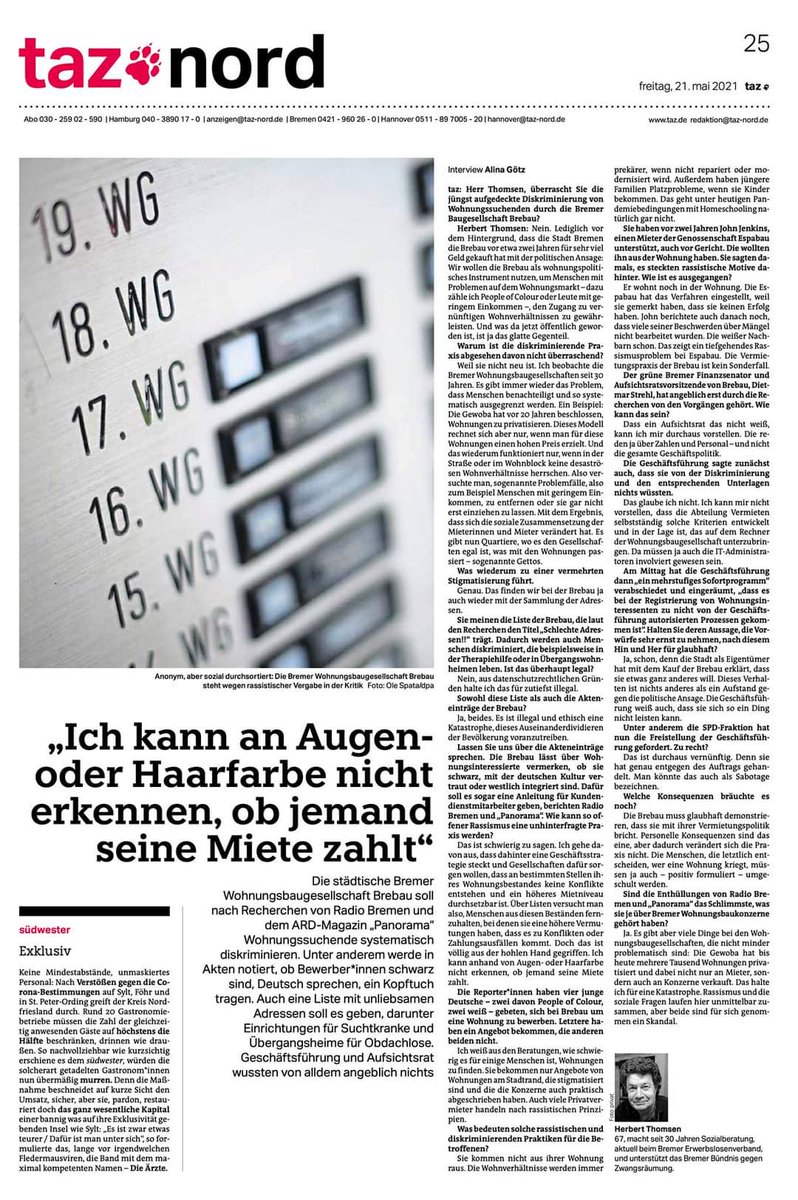 Gemeinsam gegen rassistische Vermieter_innen, miese Arbeitsbedingungen und Ausgrenzung und für ein gutes Leben für alle!
#Stadtteilgewerkschaft #Gröpelingen 
Lest hier über das Auffliegen der systematischen Diskriminierungsmaschine bei der Brebau.
t1p.de/hvas