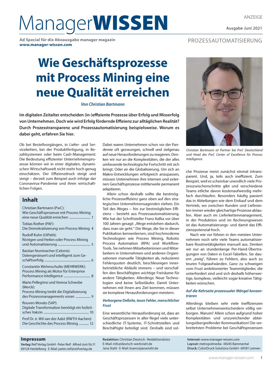 wvdaalst's tweet photo. Prozessautomatisierung und Prozesstransparenz durch #ProcessMining

Lesen Sie in der aktuellen Ausgabe des ManagerWissen Magazins @manager_magazin

https://t.co/n1fyXckn3q https://t.co/wNny3SRdyI