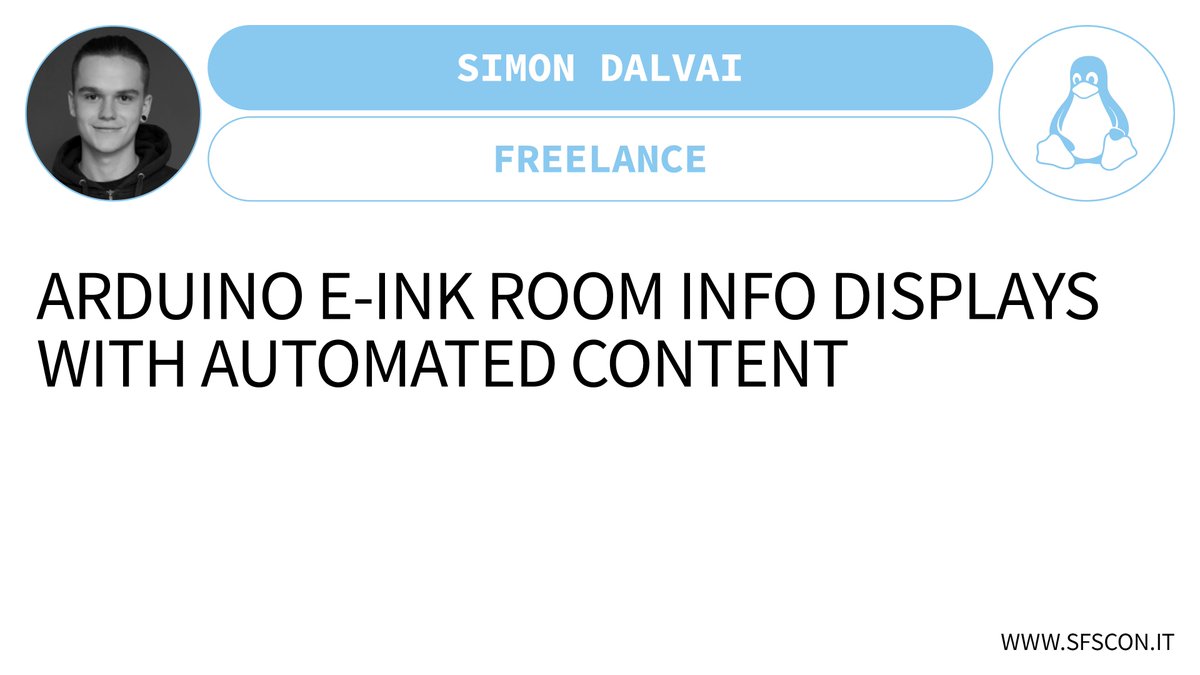 SFScon's tweet photo. πΉ Throwback - Watch #SFScon20!
π¬"Arduino E-Ink room info displays with automated content", Simon Dalvai, Freelance Developer
π https://t.co/koLuWlqlkg
π£ Will you speak at #SFScon21?
π https://t.co/5qDqmkdHqT https://t.co/MdTQzwGwAh