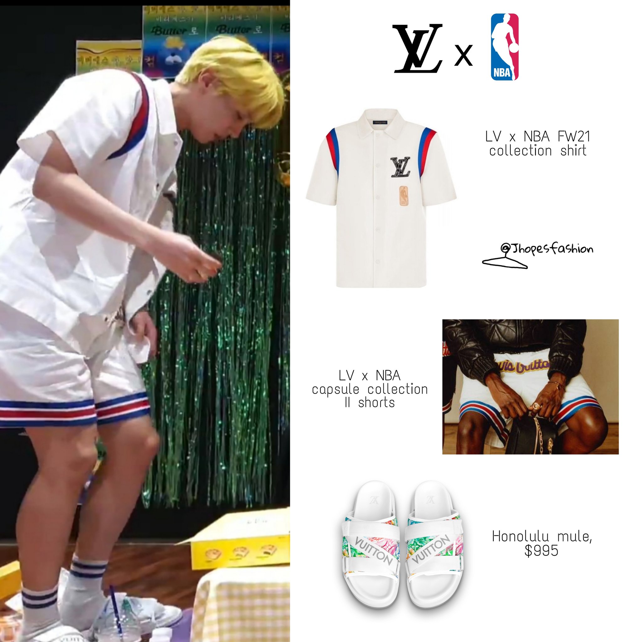 j-hope's closet (rest) on X: Hoseok's LV x NBA shirt & shorts and Louis  Vuitton mule 210521 - Butter comeback vlive #Jhope #제이홉 #Jhopefashion #BTS   / X