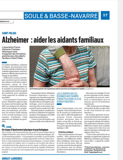 Un article de <a href="/LaRepDpyrenees/">La Rép des Pyrénées</a> sur la dernière Formation des Aidants de Saint-Palais ! #formation #article #larepubliquedespyrenees #alzheimer
