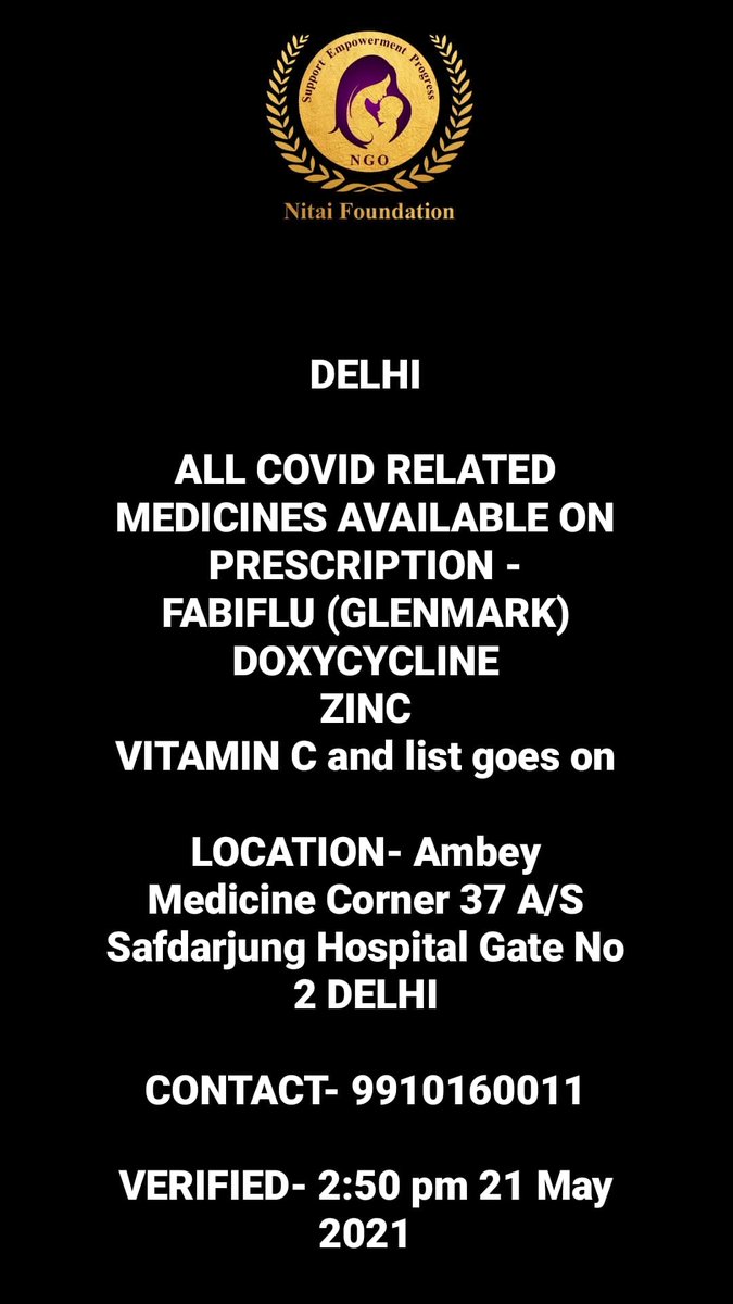 FoundationNitai's tweet photo. Delhi medicines #fabiflu #delhi.
Note: plz don't pay in advance for anything.
@vishakhatalreja @awwwnchal @DhannData @mrssoftmalhotra @Starkaur333 @ananyaalol @swatic12 @PoddarVaishali @bakchodherre @AmirLadka @DressesMania1 https://t.co/ba1GLnEfUG