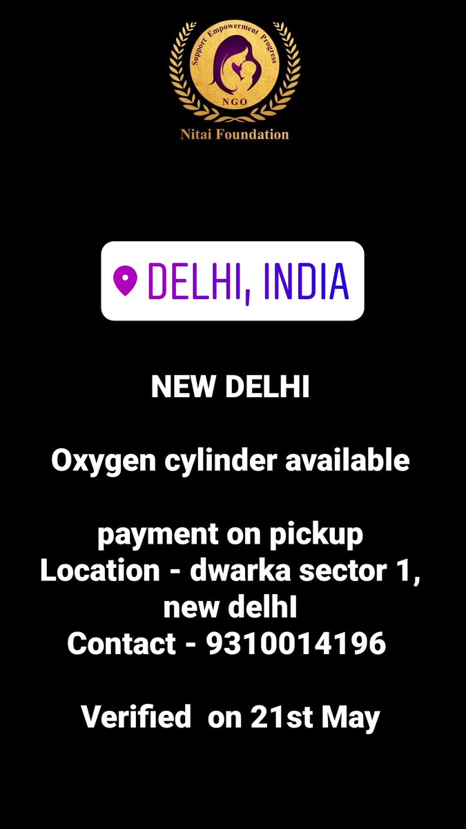 FoundationNitai's tweet photo. Delhi oxygen cylinder update.
#delhi #OxygenCylinders #oxygen
Note: plz don't pay in advance for anything. 
@vishakhatalreja @awwwnchal @DhannData @mrssoftmalhotra @Starkaur333 @ananyaalol @swatic12 @PoddarVaishali @bakchodherre @AmirLadka @DressesMania1 https://t.co/uf7vrf9BGV