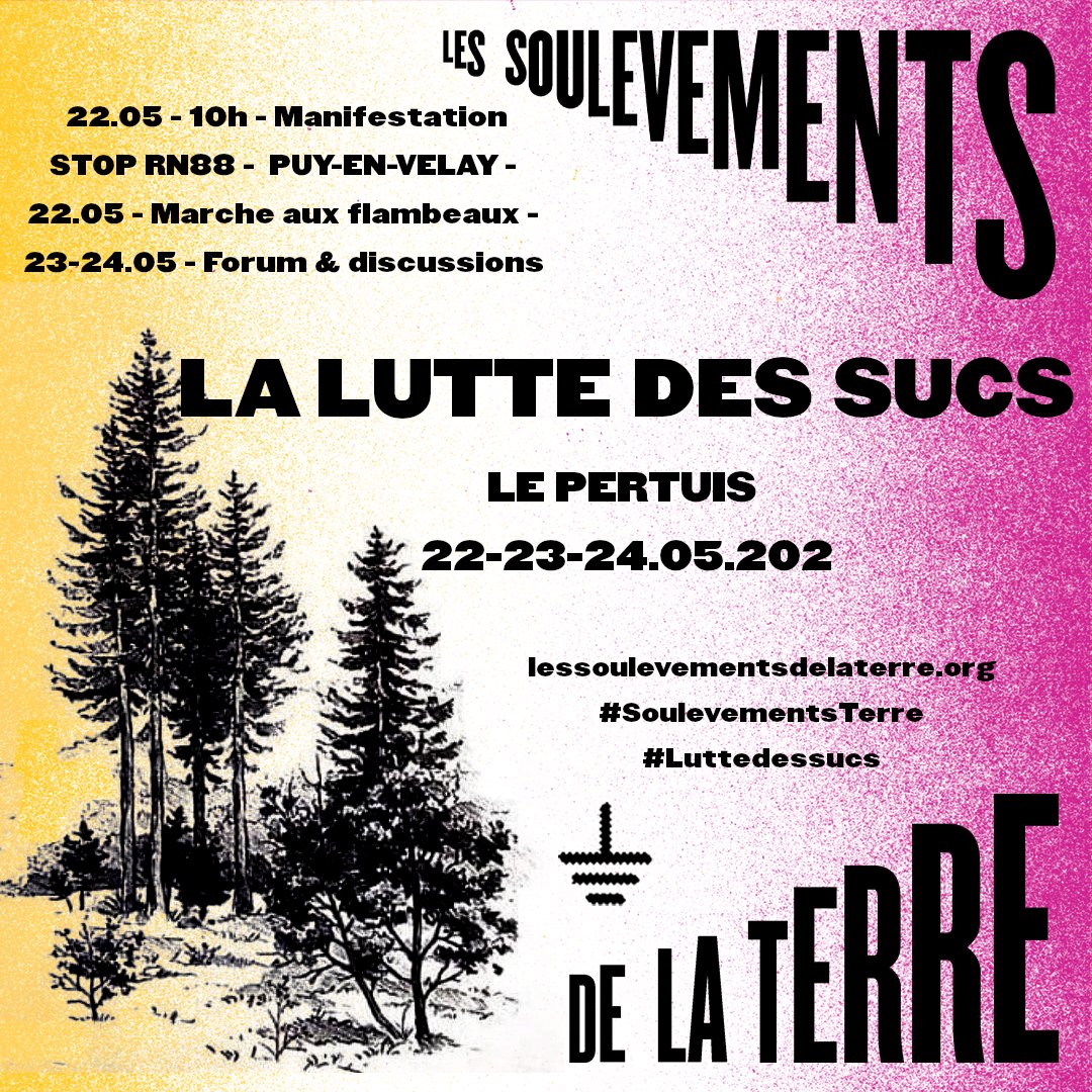 bastamedia_'s tweet photo. Ces 22-23 mai, le collectif @LDessucs appelle à manifester en nombre au Puy en Velay, pour la défense des terres en Haute-Loire menacées par le projet de déviation de la RN88 en Haute-Loire (entre le Pertuis et Saint-Hostien). #SoulevementsTerre #StopRN88 https://t.co/cT9mAt24Wd https://t.co/lMHSvL8VnR