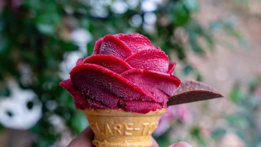 見た目は完全に薔薇！？山形県のあつみ温泉街にあるバラ園の薔薇型アイス！