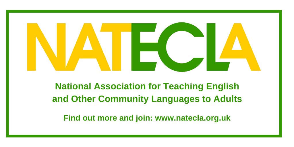 #ESOL #TESOL #EFL #TEFL
If you're involved with teaching English to adult speakers of other languages #NATECLA is the association for you!
Join our UK wide membership from just £20 per year here:
natecla.org.uk
1 year free membership for trainee teachers!