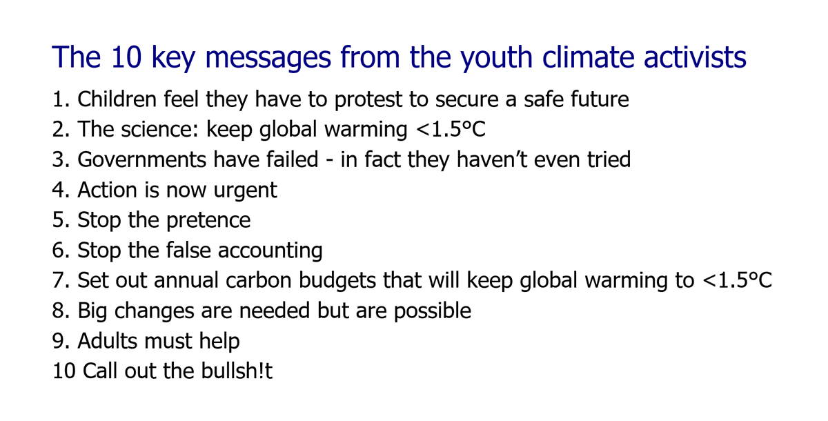 Ian_Campbell_'s tweet photo. It's time adults listened to @GretaThunberg and the other youth climate activists, and considered what help the adults should give.
Children are asking for a safe future.
These are their 10 key messages.
Details at https://t.co/3v37mKtiyb
#FridaysForFuture #schoolstrike4climate https://t.co/Z8zPmPVnIU