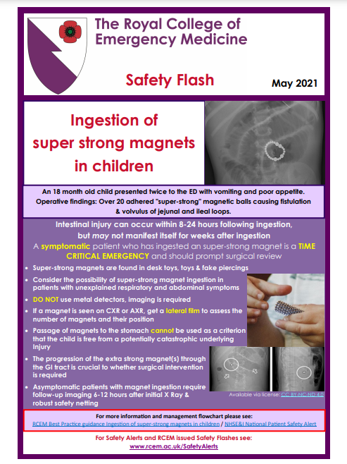 RCollEM's tweet photo. 🚨 Safety Flash - Ingestion of super strong magnets in children🚨
Urgent assessment/treatment following ingestion of ‘super strong’ magnets https://t.co/GImVuX4I38
