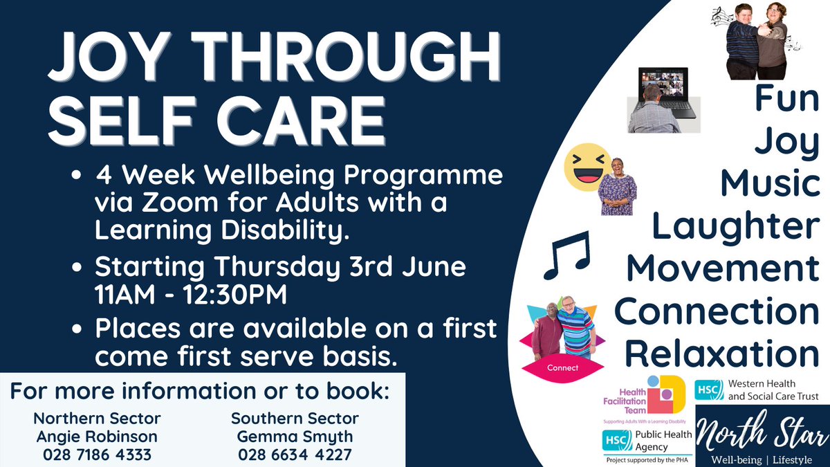 A new wellbeing programme for Adults with a Learning Disability - 'Joy through Self Care' is beginning in June.

The programme will be hosted via Zoom, from 11AM - 12:30PM every Thursday for 4 weeks starting on June 3rd.

Visit the ALD Online Hub ➡️ bit.ly/30IKyiV