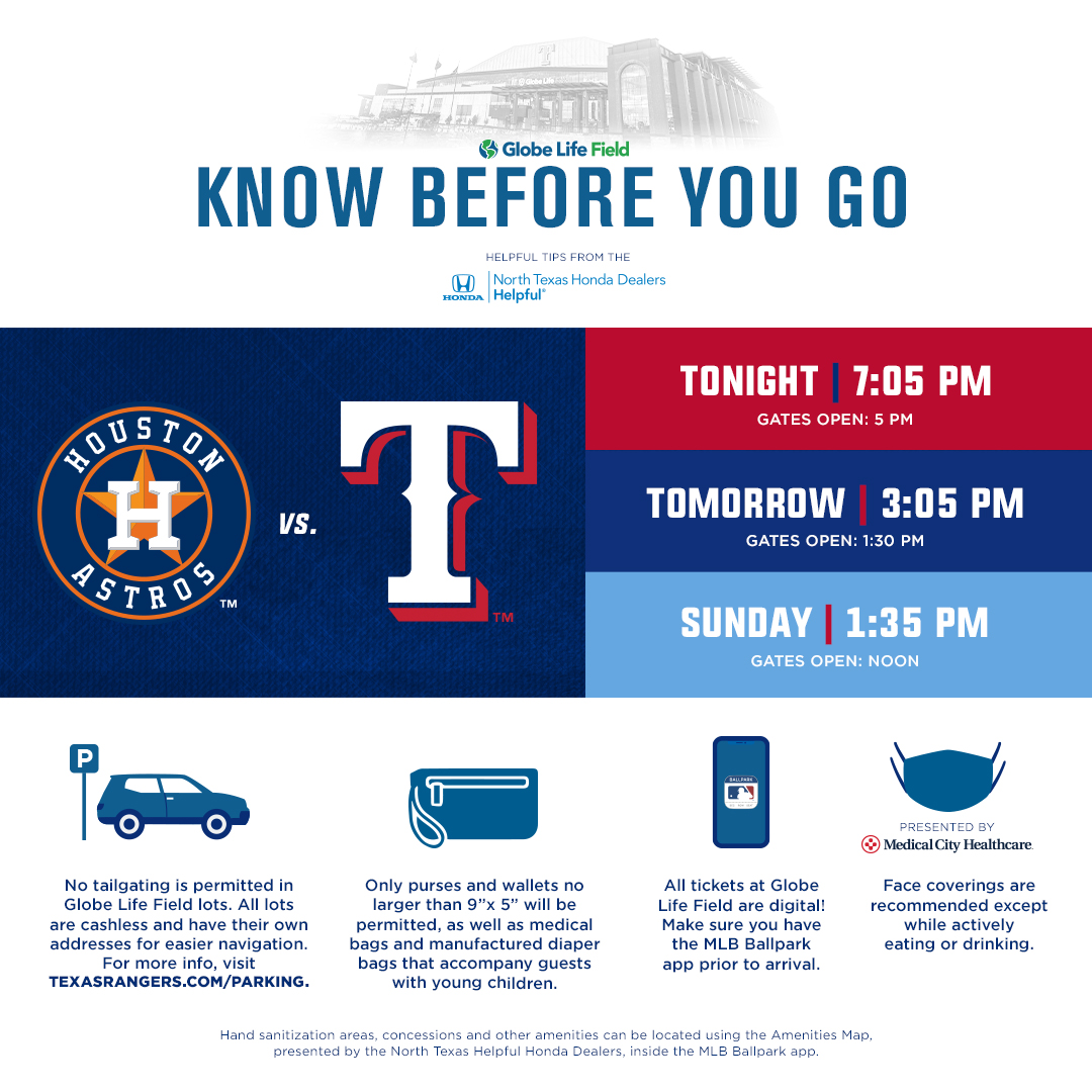Globe Life Field on X: The ballpark will be poppin' this weekend with the  Astros in town! Here's what you need to know before you go.   / X