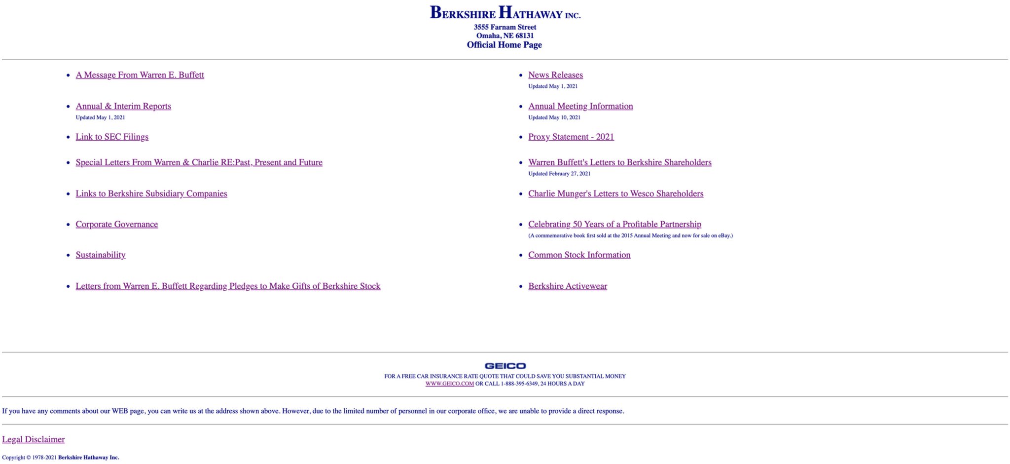 Acquired Podcast on Twitter: "It's GEICO 😲 That was how Warren's legendary  relationship with the insurance firm first started. To this day, it's the  only ad on Berkshire's website. It is the