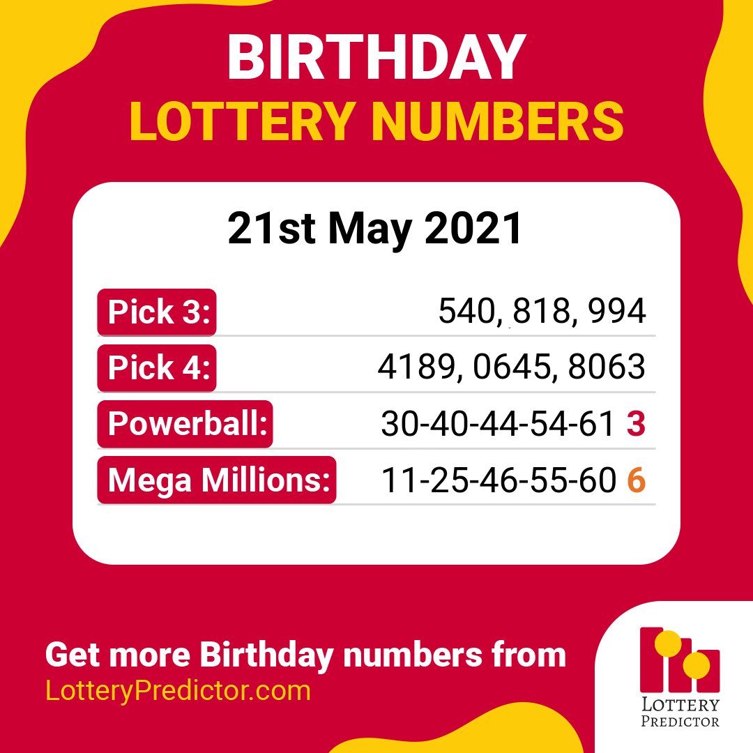 Birthday lottery numbers for Friday, 21st May 2021
#lottery #powerball #megamillions https://t.co/V2dCiFgEhl